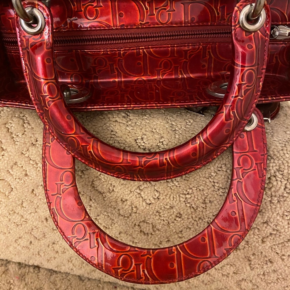Authentic Dior Red Monogram Embossed Medium Lady - image 5